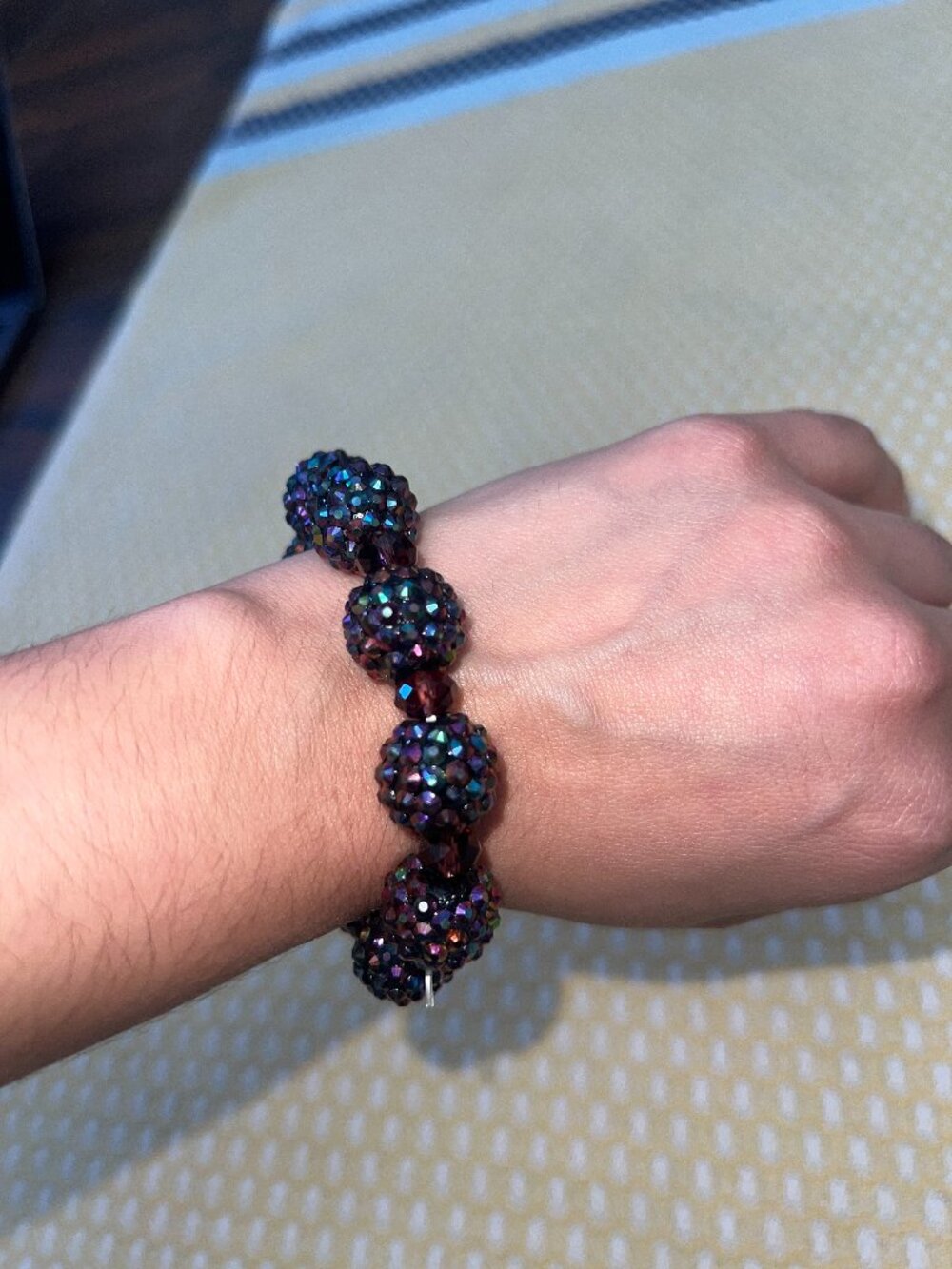 Dark Iridescent Crystal Pavé Disco Ball Bead Stretch Bracelet